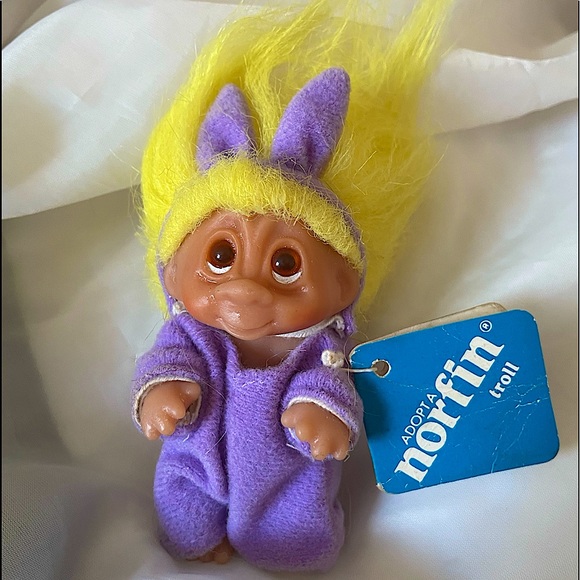 Vintage DAM 1985 Thomas Norfin ‘Adopt a Norfin’ Easter Bunny Troll Doll with Tag - Picture 2 of 8